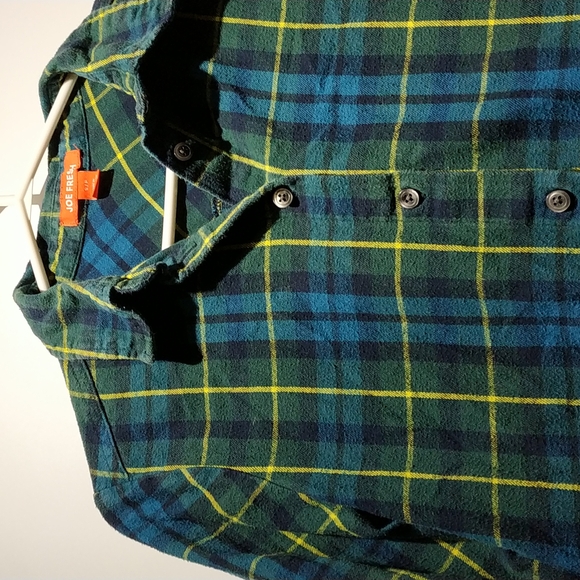 Joe Fresh Green Blue Yellow plaid Cotton button down longsleeve shirt size S - Picture 3 of 6